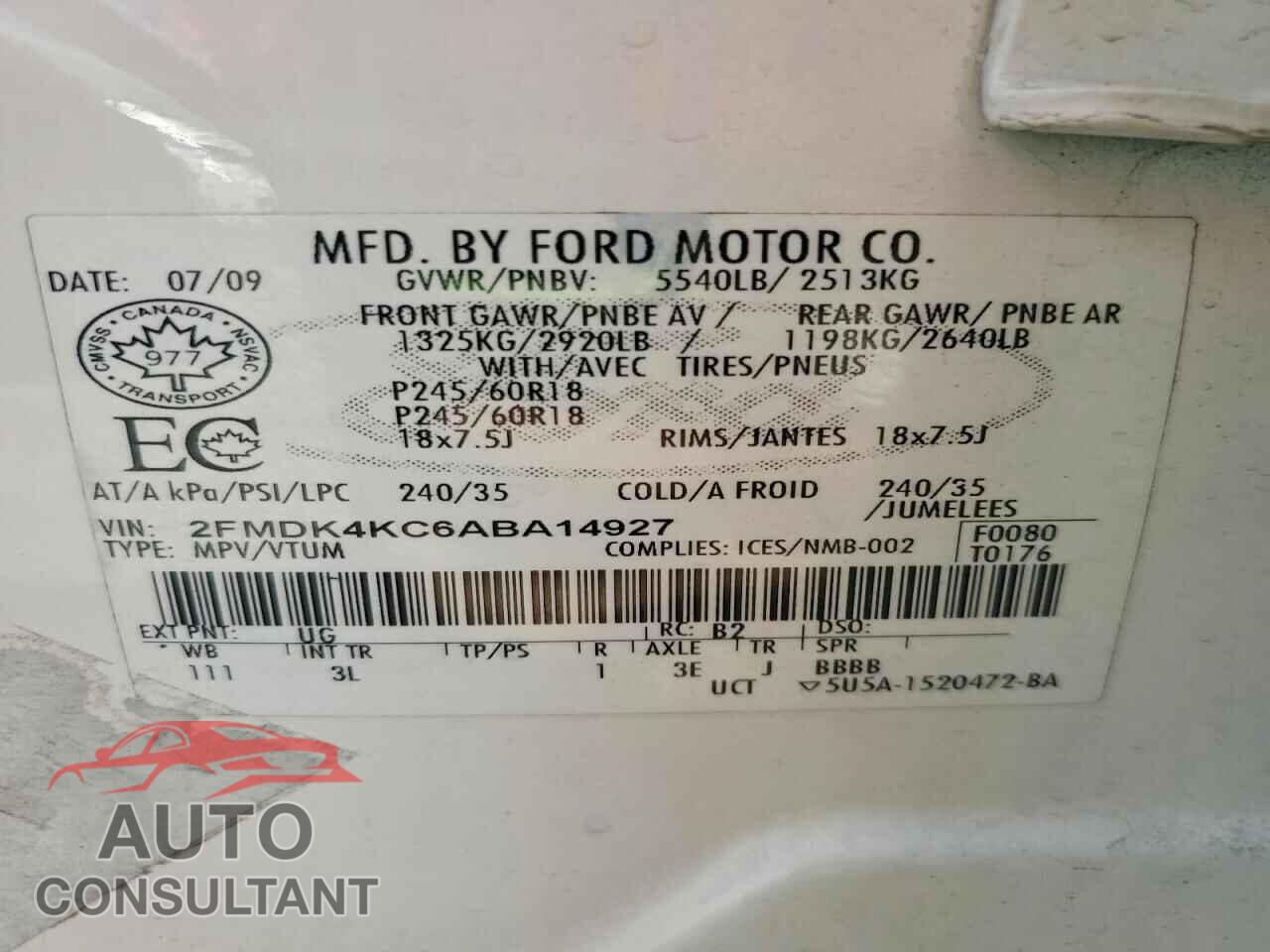 FORD EDGE 2010 - 2FMDK4KC6ABA14927