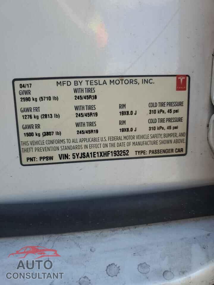 TESLA MODEL S 2017 - 5YJSA1E1XHF193252