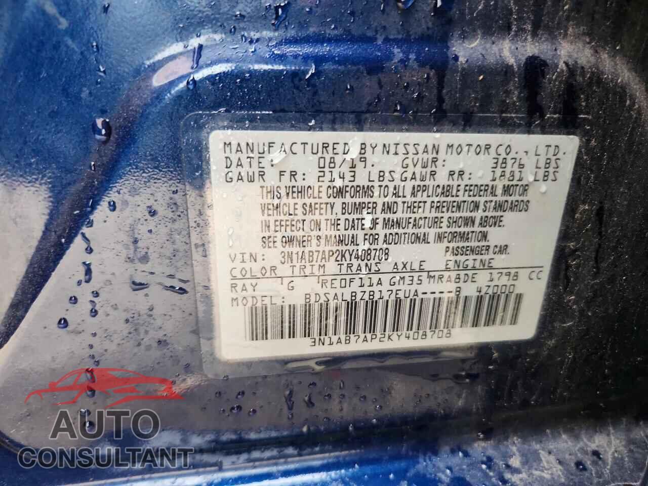NISSAN SENTRA 2019 - 3N1AB7AP2KY408708