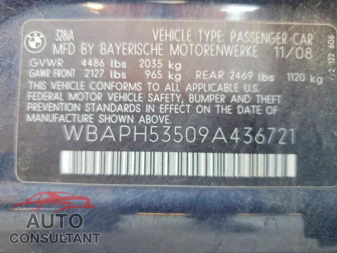 BMW 3 SERIES 2009 - WBAPH53509A436721