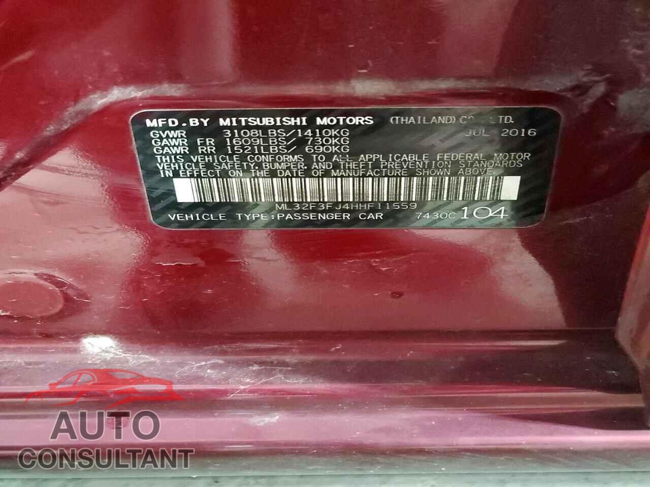 MITSUBISHI MIRAGE 2017 - ML32F3FJ4HHF11559