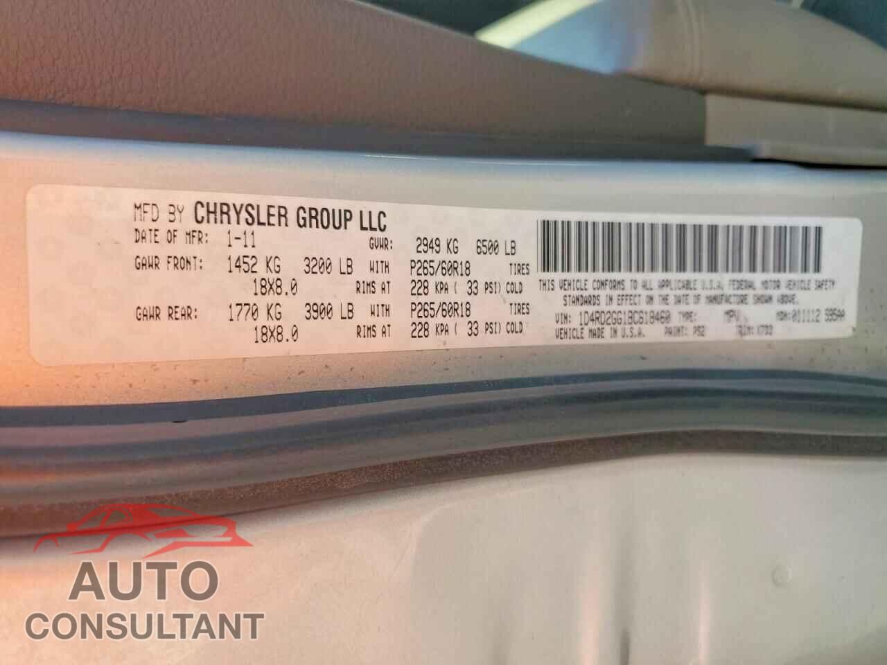 DODGE DURANGO 2011 - 1D4RD2GG1BC618460