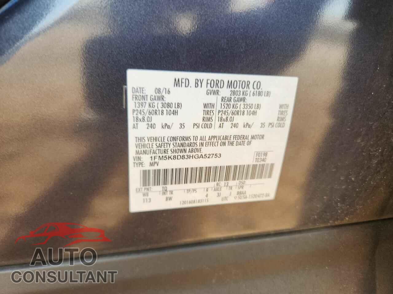 FORD EXPLORER 2017 - 1FM5K8D83HGA52753