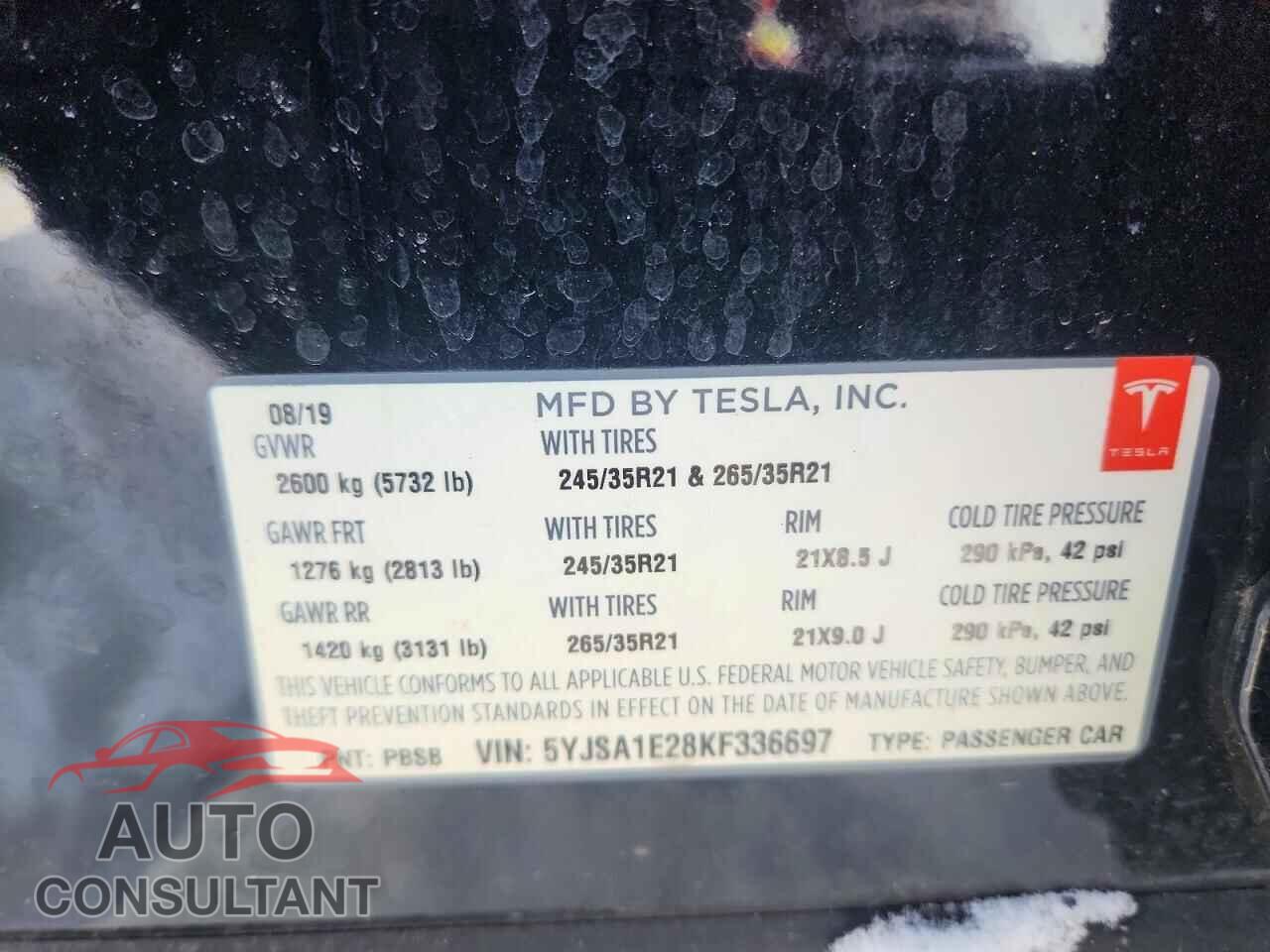 TESLA MODEL S 2019 - 5YJSA1E28KF336697