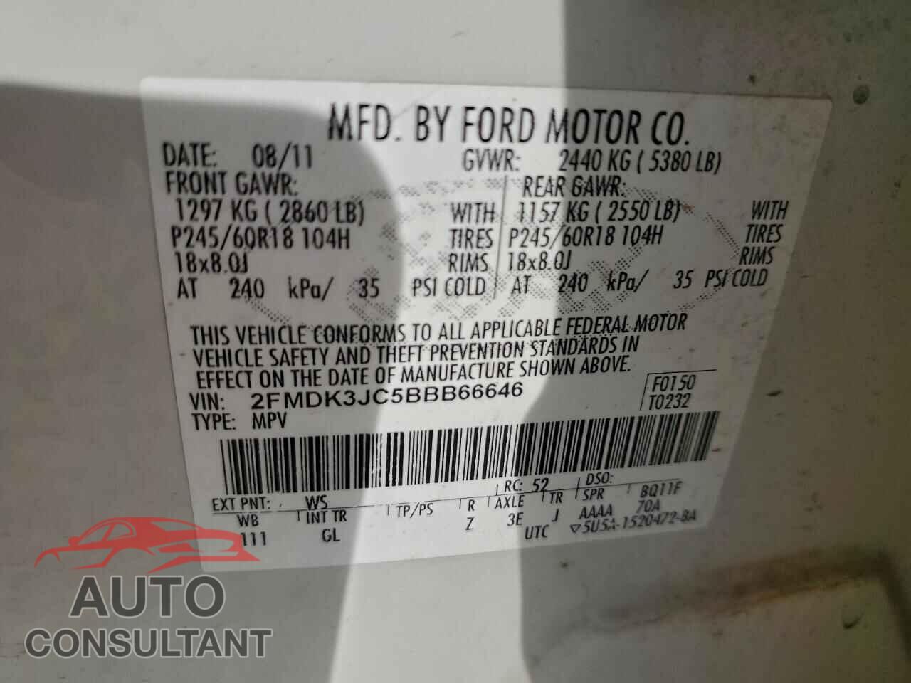 FORD EDGE 2011 - 2FMDK3JC5BBB66646