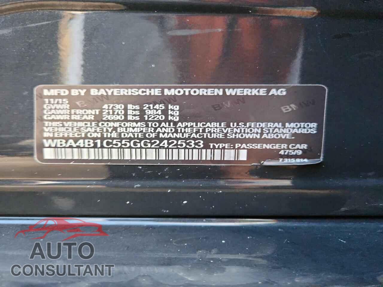BMW 4 SERIES 2016 - WBA4B1C55GG242533