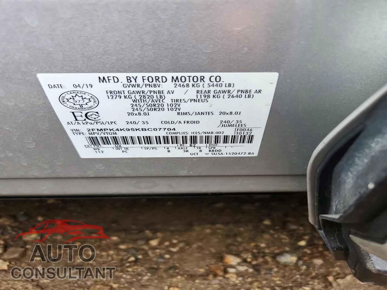 FORD EDGE 2019 - 2FMPK4K95KBC07704