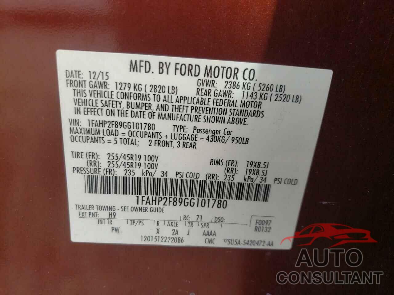 FORD TAURUS 2016 - 1FAHP2F89GG101780