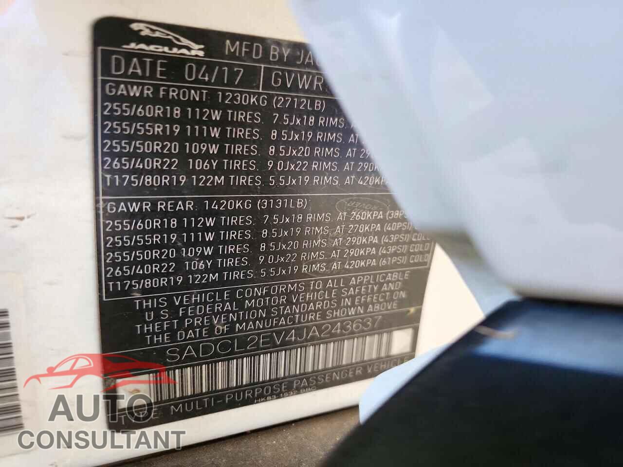 JAGUAR F-PACE 2018 - SADCL2EV4JA243637
