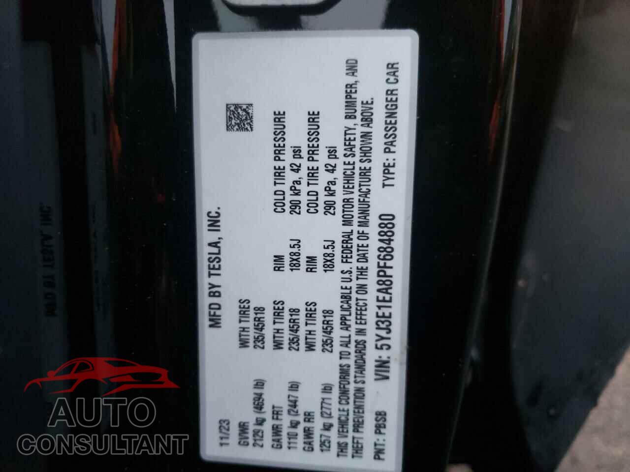 TESLA MODEL 3 2023 - 5YJ3E1EA8PF684880