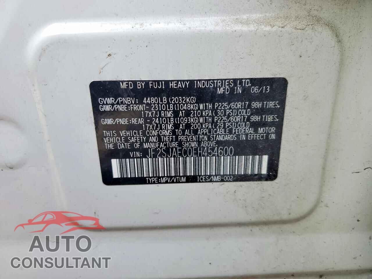 SUBARU FORESTER 2014 - JF2SJAEC0EH454600
