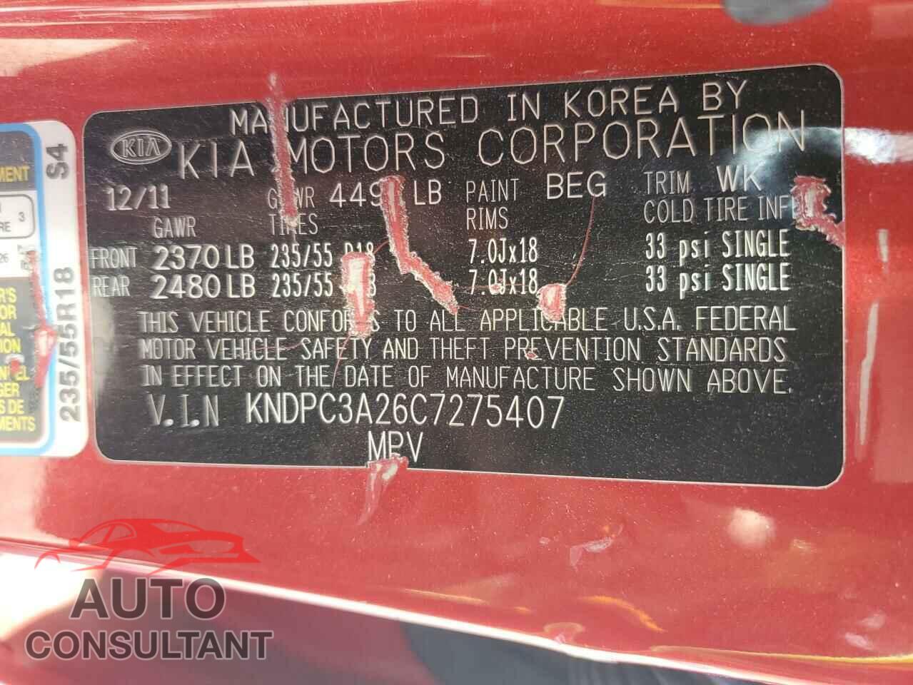 KIA SPORTAGE 2012 - KNDPC3A26C7275407