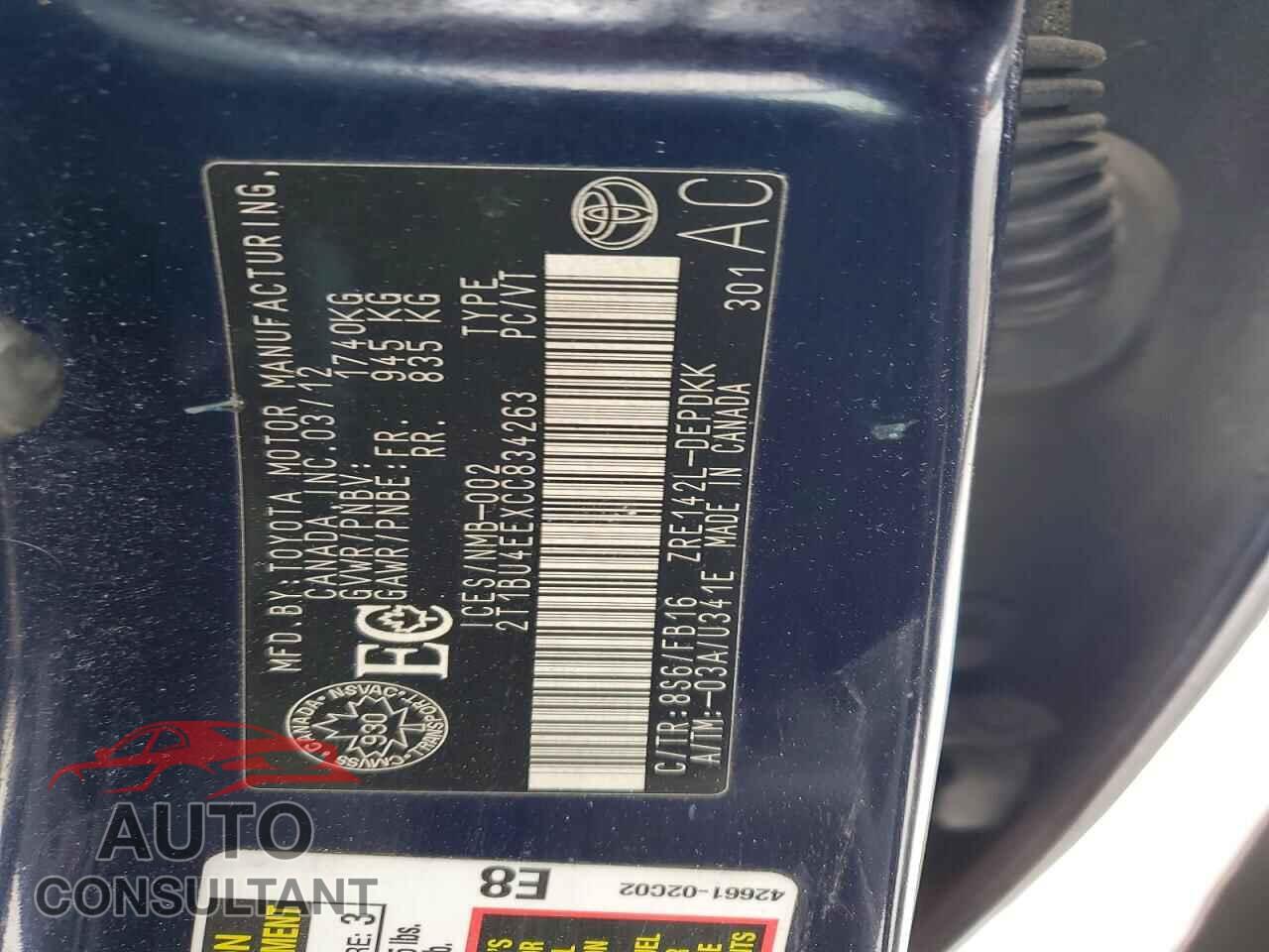 TOYOTA COROLLA 2012 - 2T1BU4EEXCC834263
