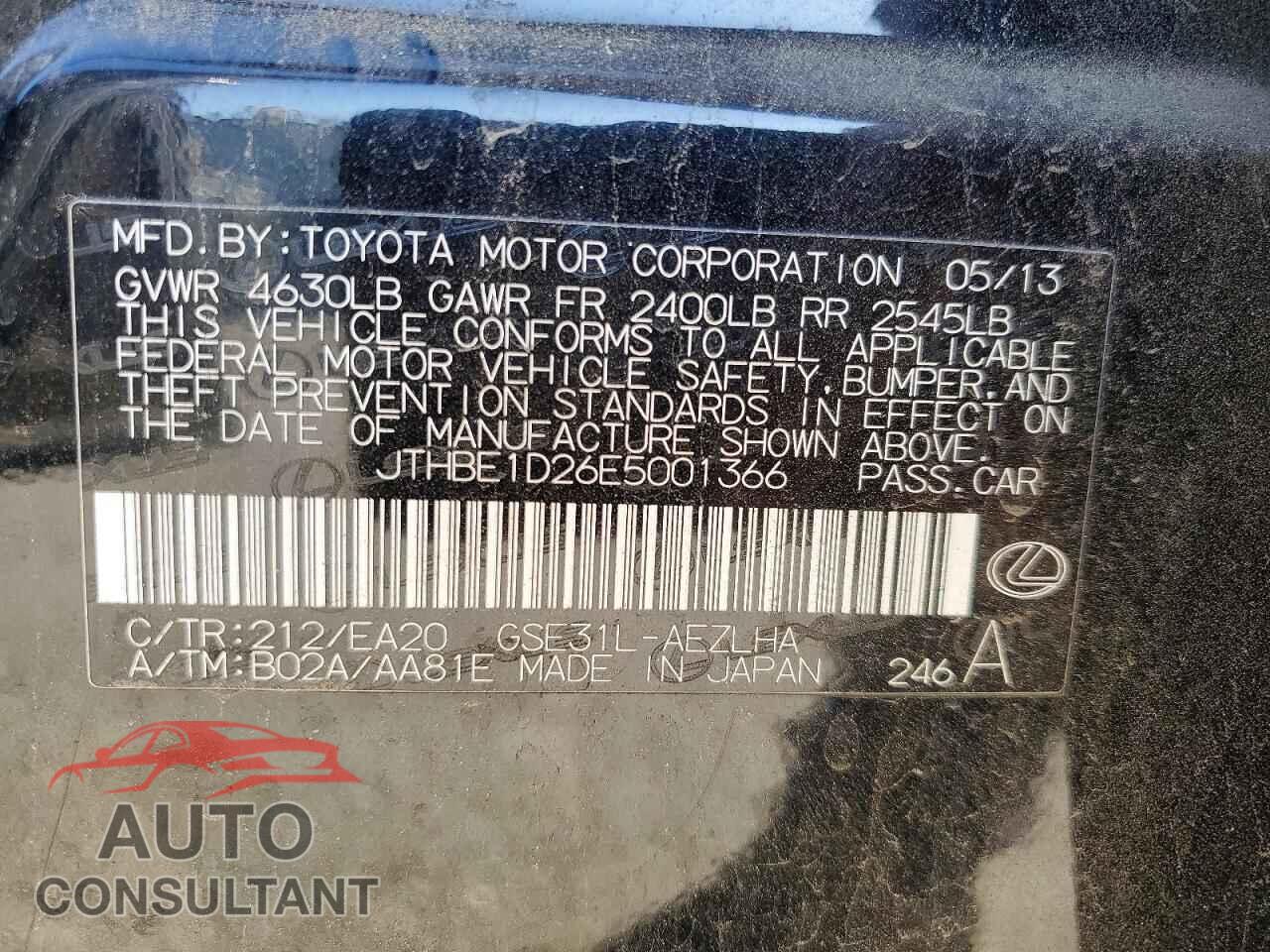 LEXUS IS 2014 - JTHBE1D26E5001366