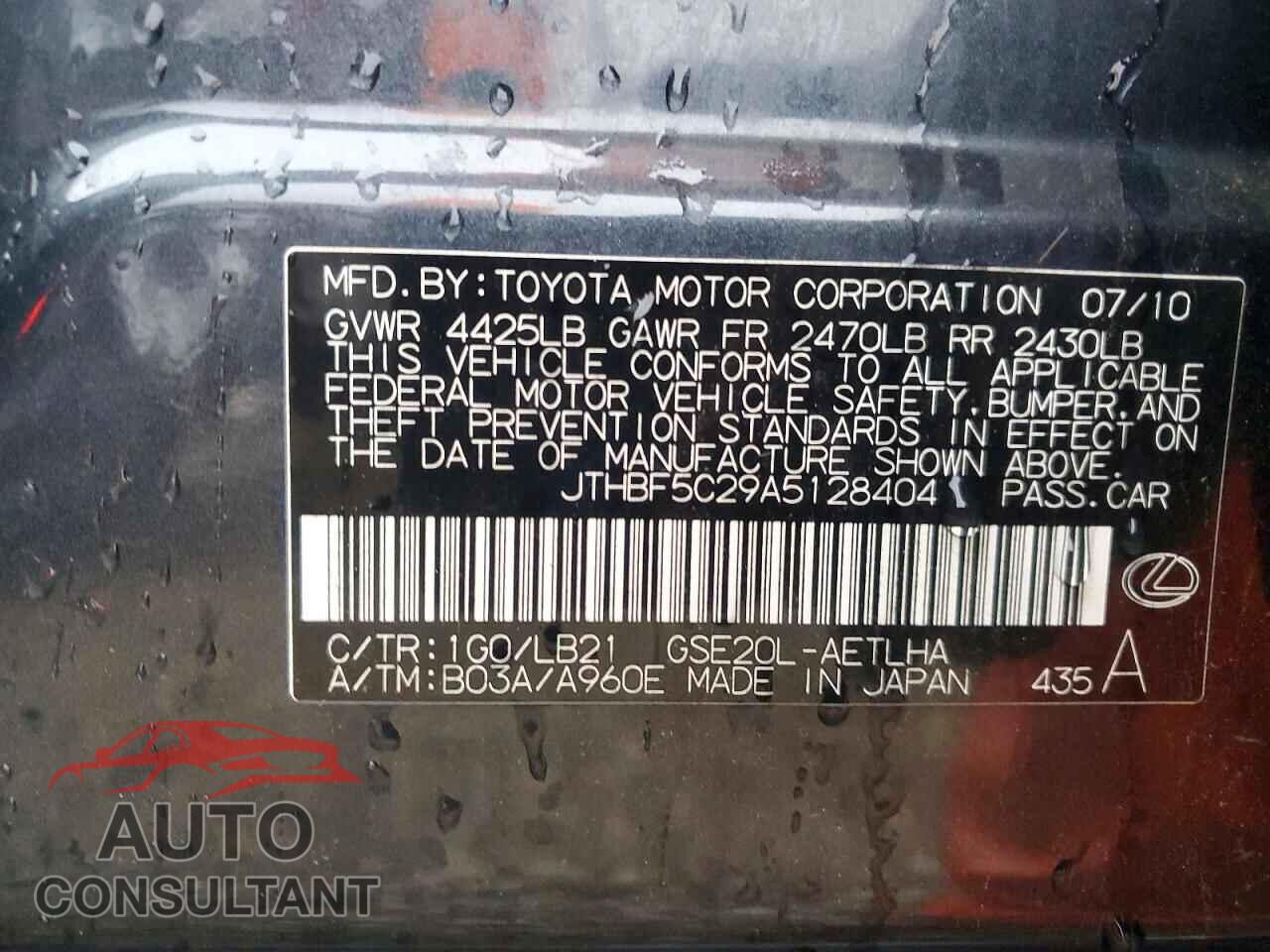 LEXUS IS 2010 - JTHBF5C29A5128404
