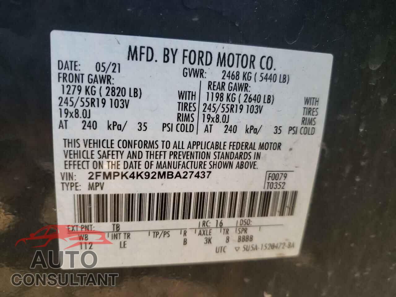FORD EDGE 2021 - 2FMPK4K92MBA27437
