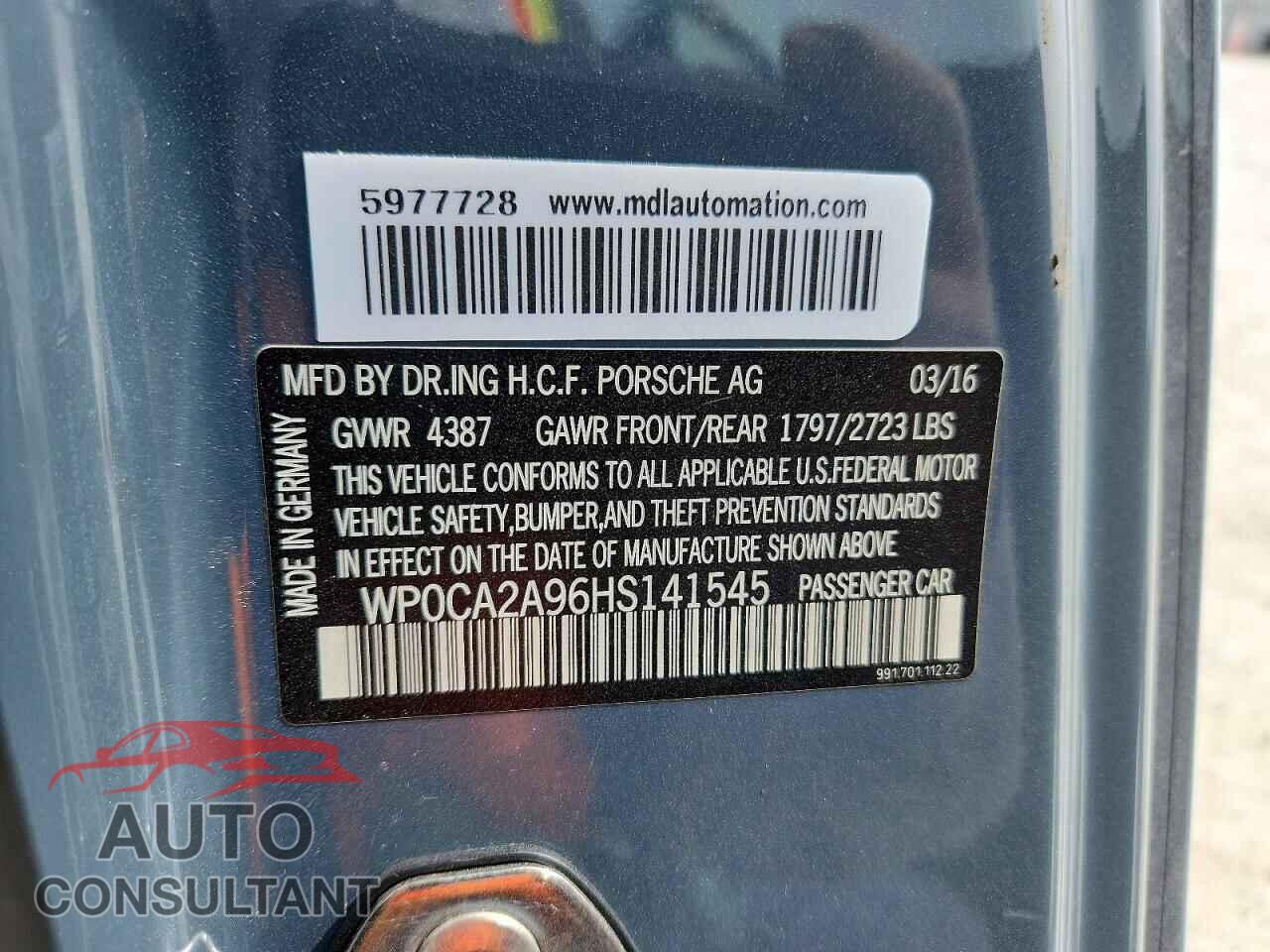 PORSCHE 911 2017 - WP0CA2A96HS141545