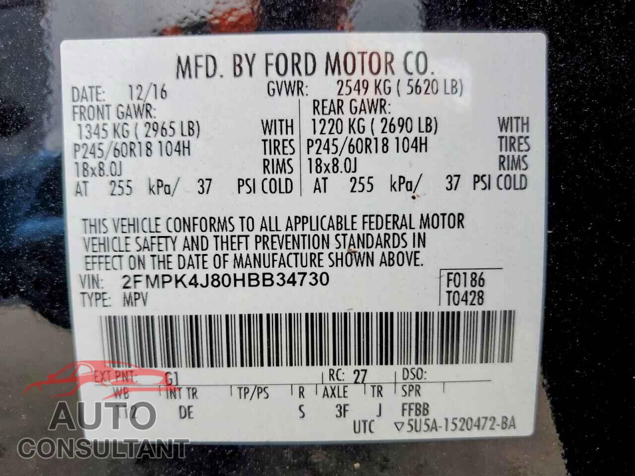 FORD EDGE 2017 - 2FMPK4J80HBB34730