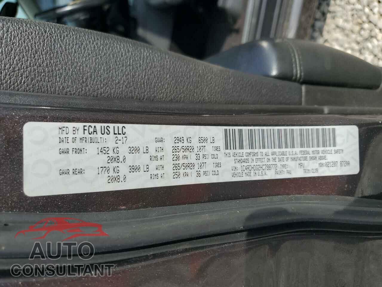 DODGE DURANGO 2017 - 1C4RDHDG2HC798772