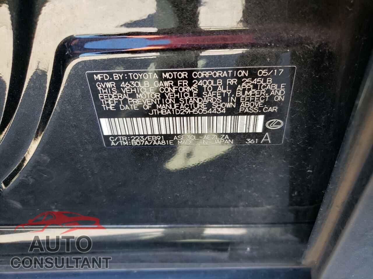 LEXUS IS 2017 - JTHBA1D29H5054434
