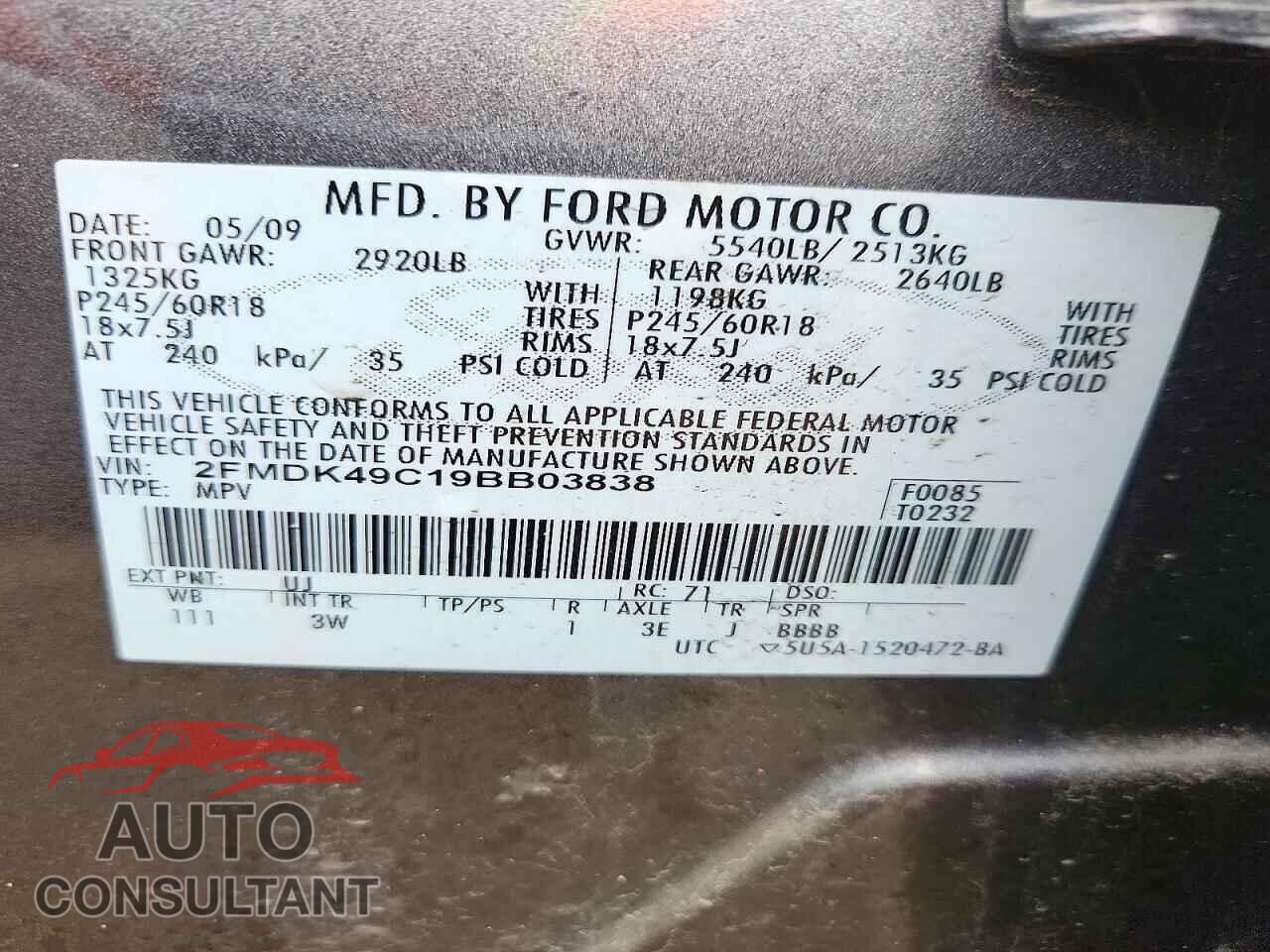 FORD EDGE 2009 - 2FMDK49C19BB03838