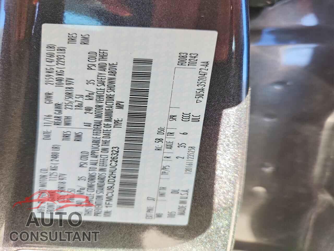 FORD ESCAPE 2017 - 1FMCU9JD2HUC26323