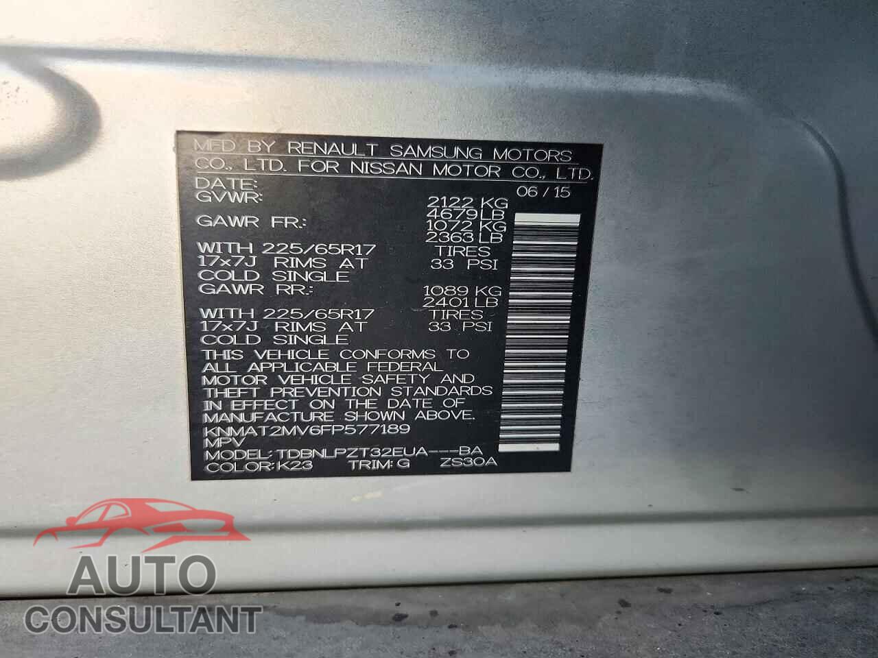 NISSAN ROGUE 2015 - KNMAT2MV6FP577189
