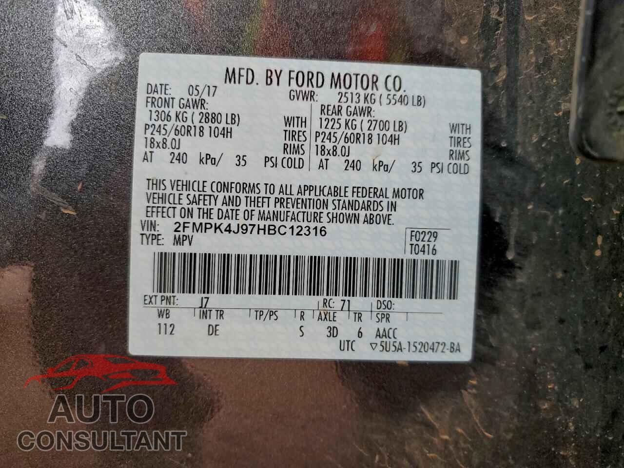 FORD EDGE 2017 - 2FMPK4J97HBC12316