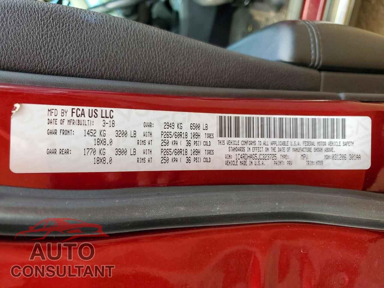 DODGE DURANGO 2018 - 1C4RDHAG5JC323725