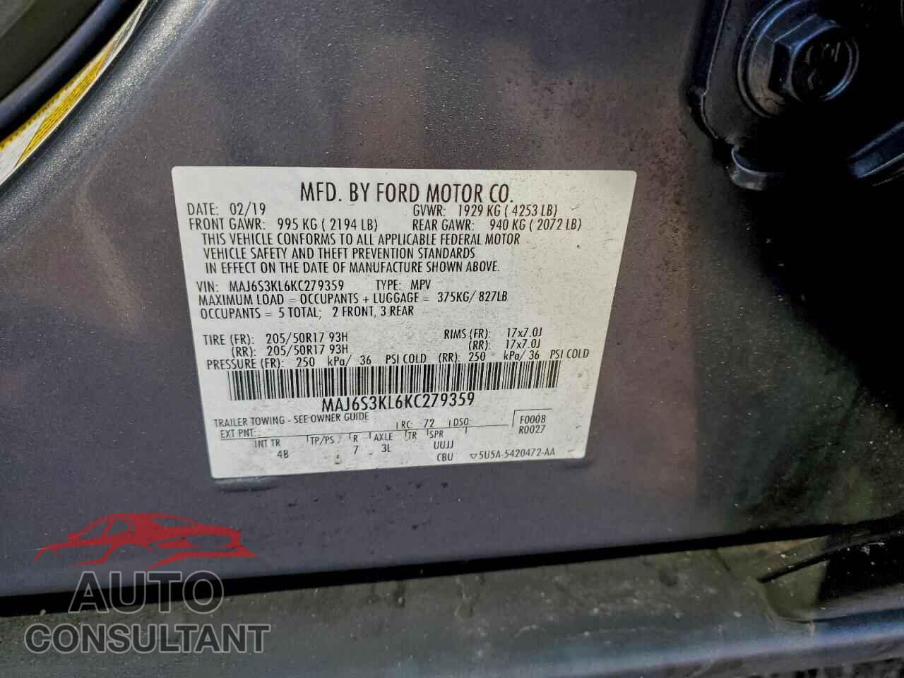 FORD ECOSPORT 2019 - MAJ6S3KL6KC279359