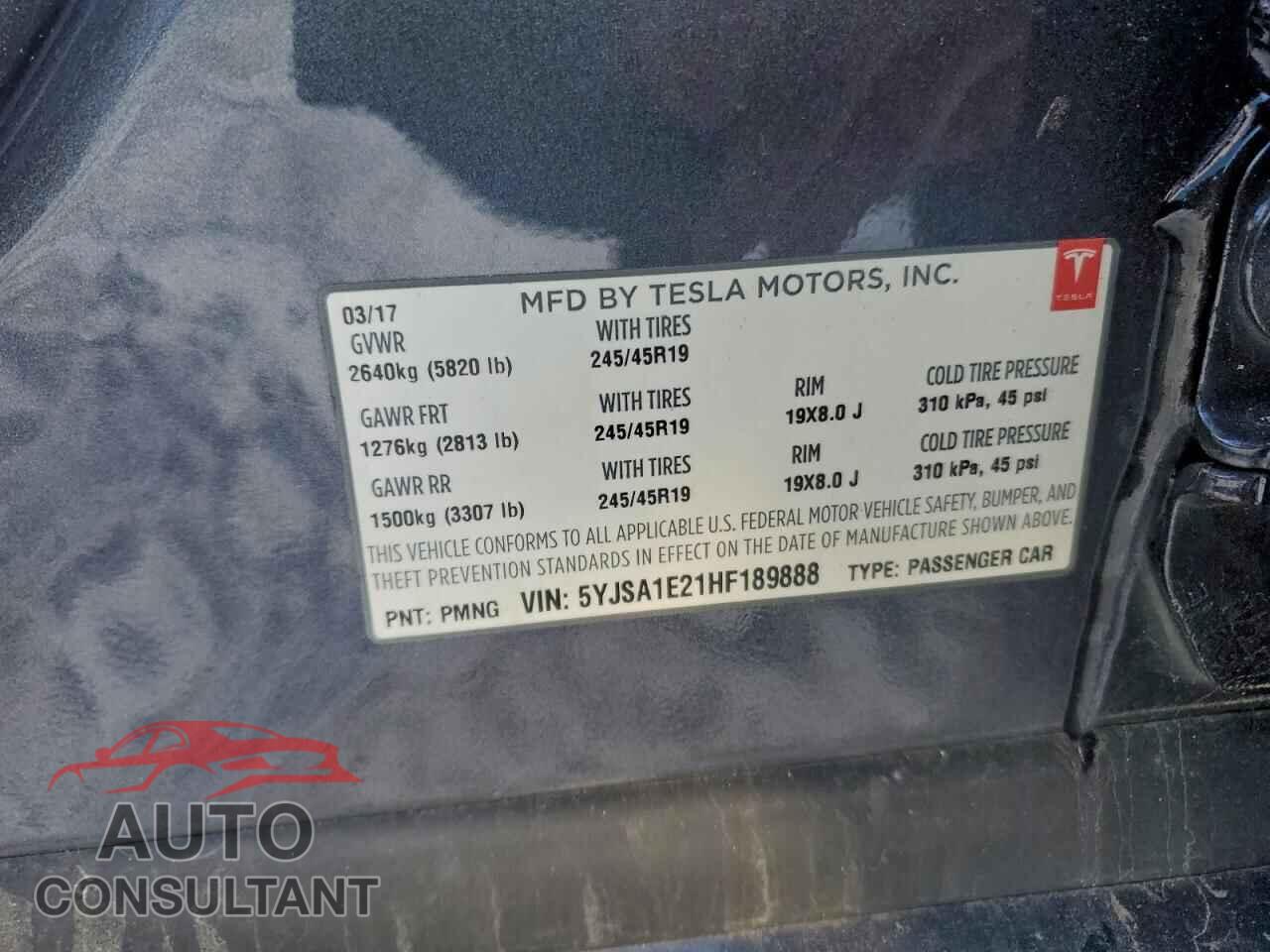 TESLA MODEL S 2017 - 5YJSA1E21HF189888