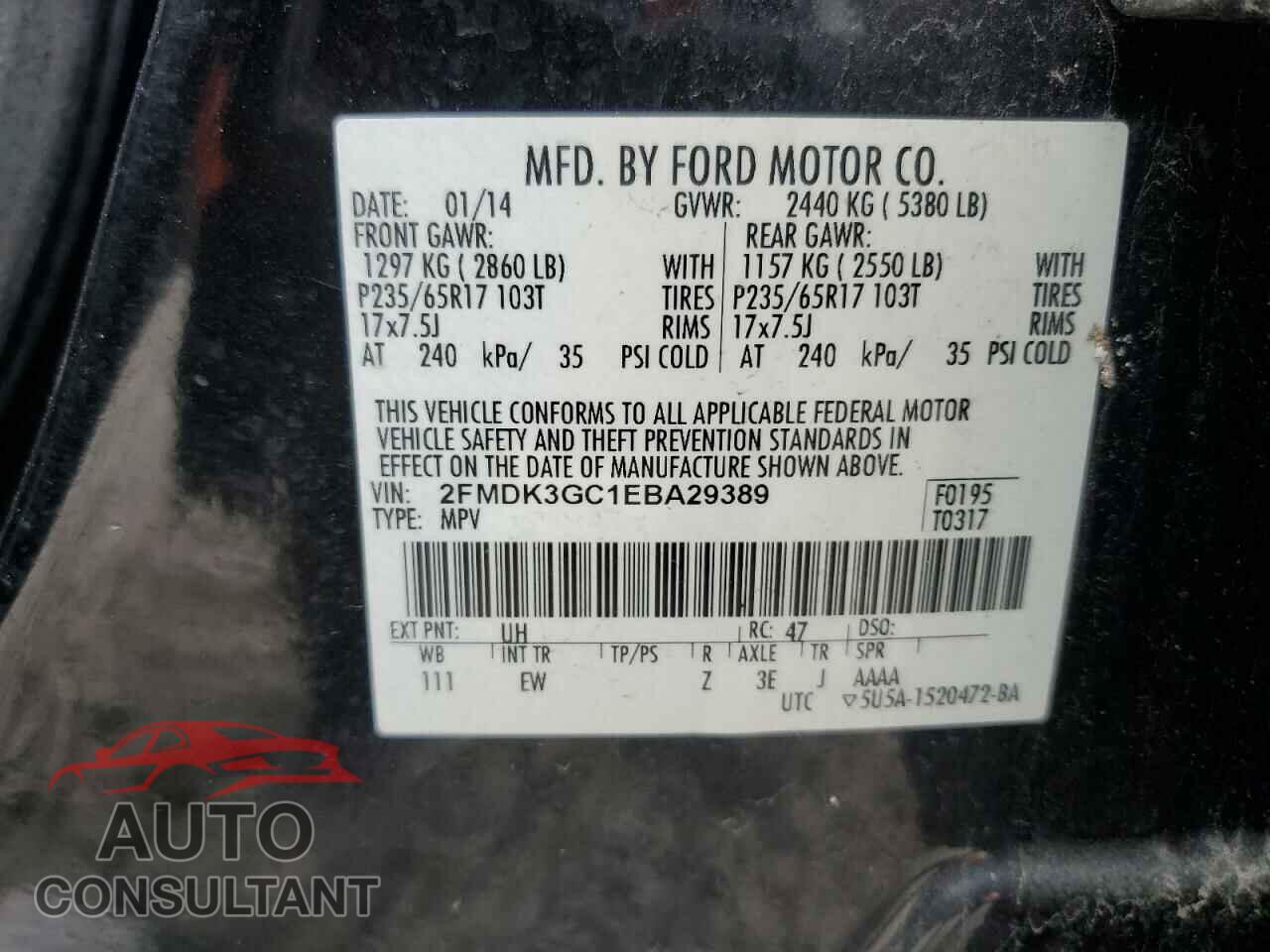 FORD EDGE 2014 - 2FMDK3GC1EBA29389