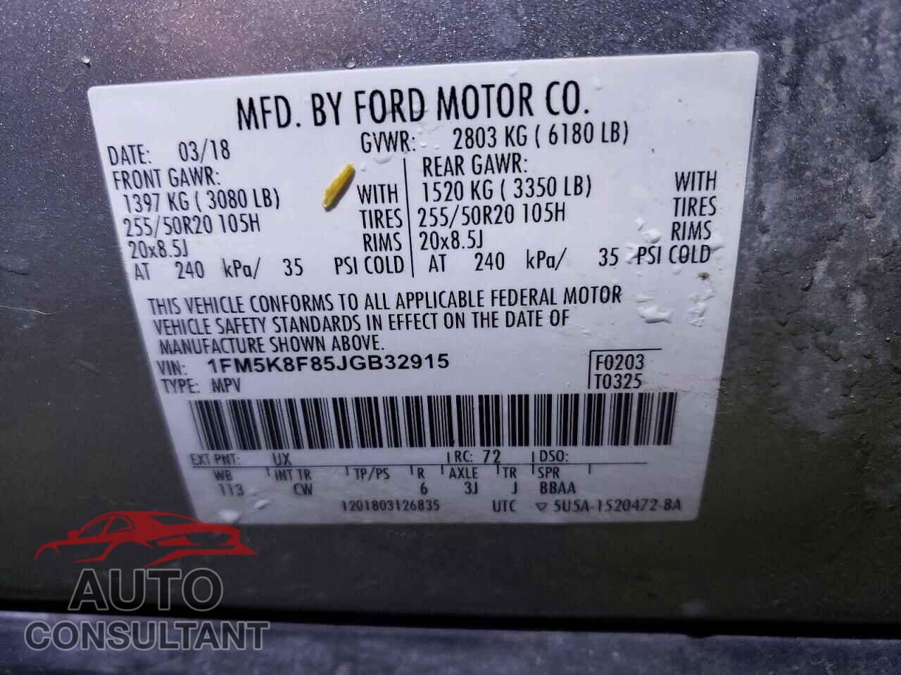 FORD EXPLORER 2018 - 1FM5K8F85JGB32915