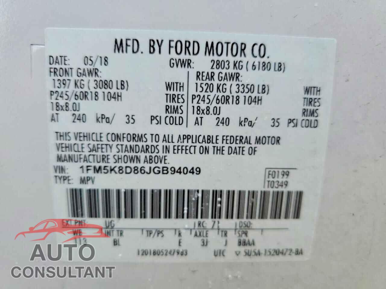 FORD EXPLORER 2018 - 1FM5K8D86JGB94049