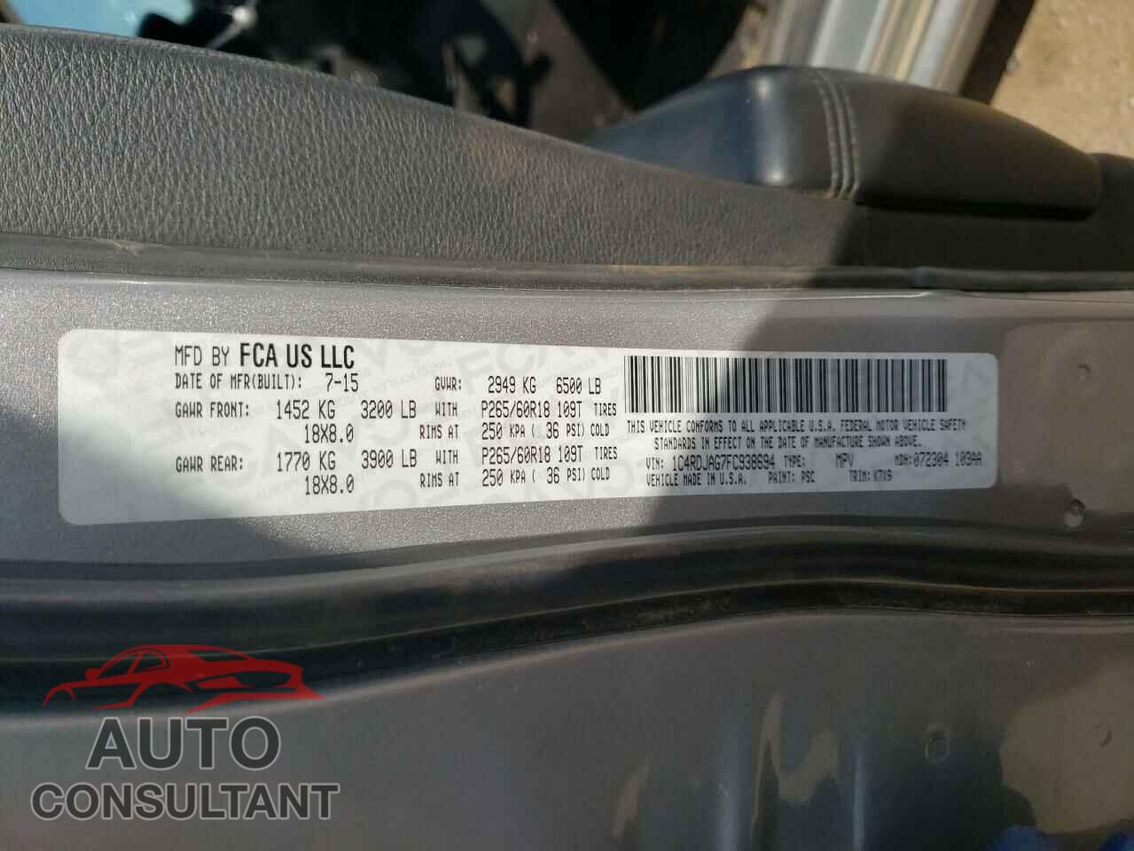 DODGE DURANGO 2015 - 1C4RDJAG7FC938694