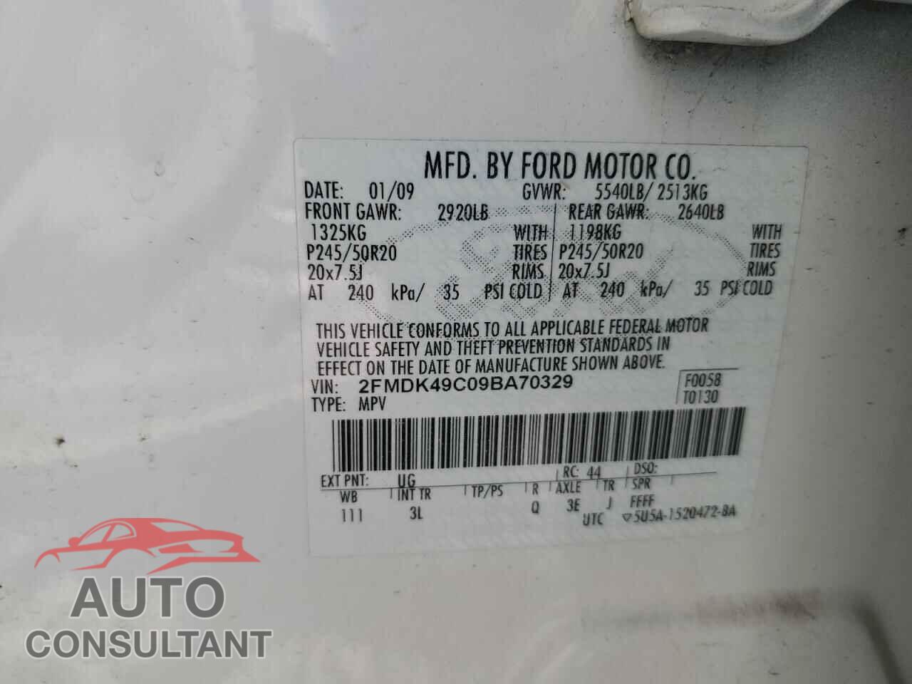 FORD EDGE 2009 - 2FMDK49C09BA70329
