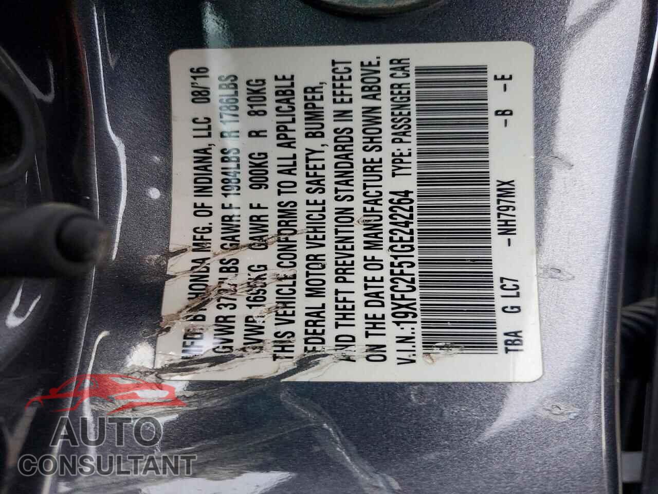 HONDA CIVIC 2016 - 19XFC2F51GE242264