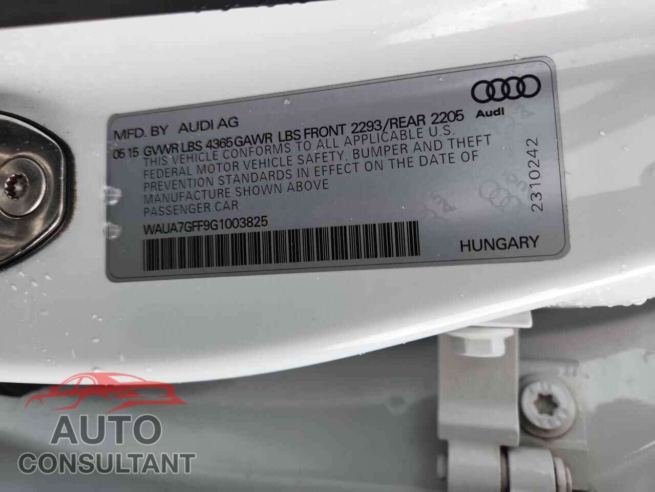 AUDI A3 2016 - WAUA7GFF9G1003825