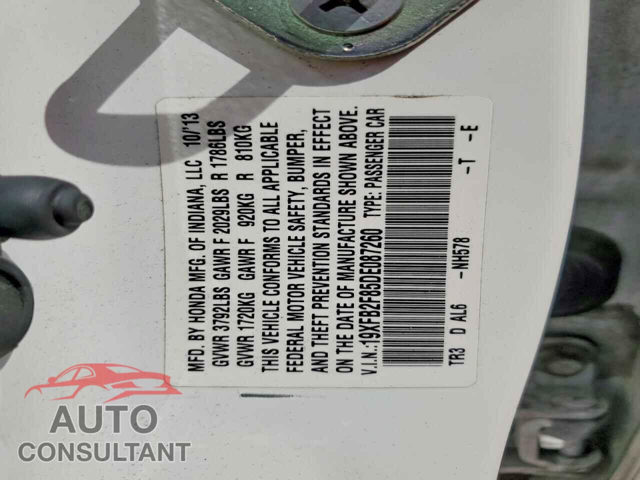 HONDA CIVIC 2013 - 19XFB2F85DE087260