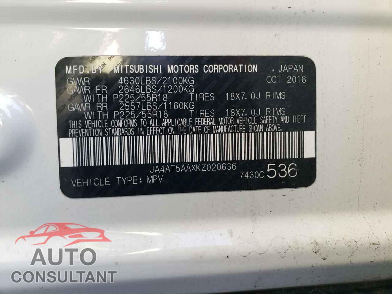 MITSUBISHI ECLIPSE 2019 - JA4AT5AAXKZ020636
