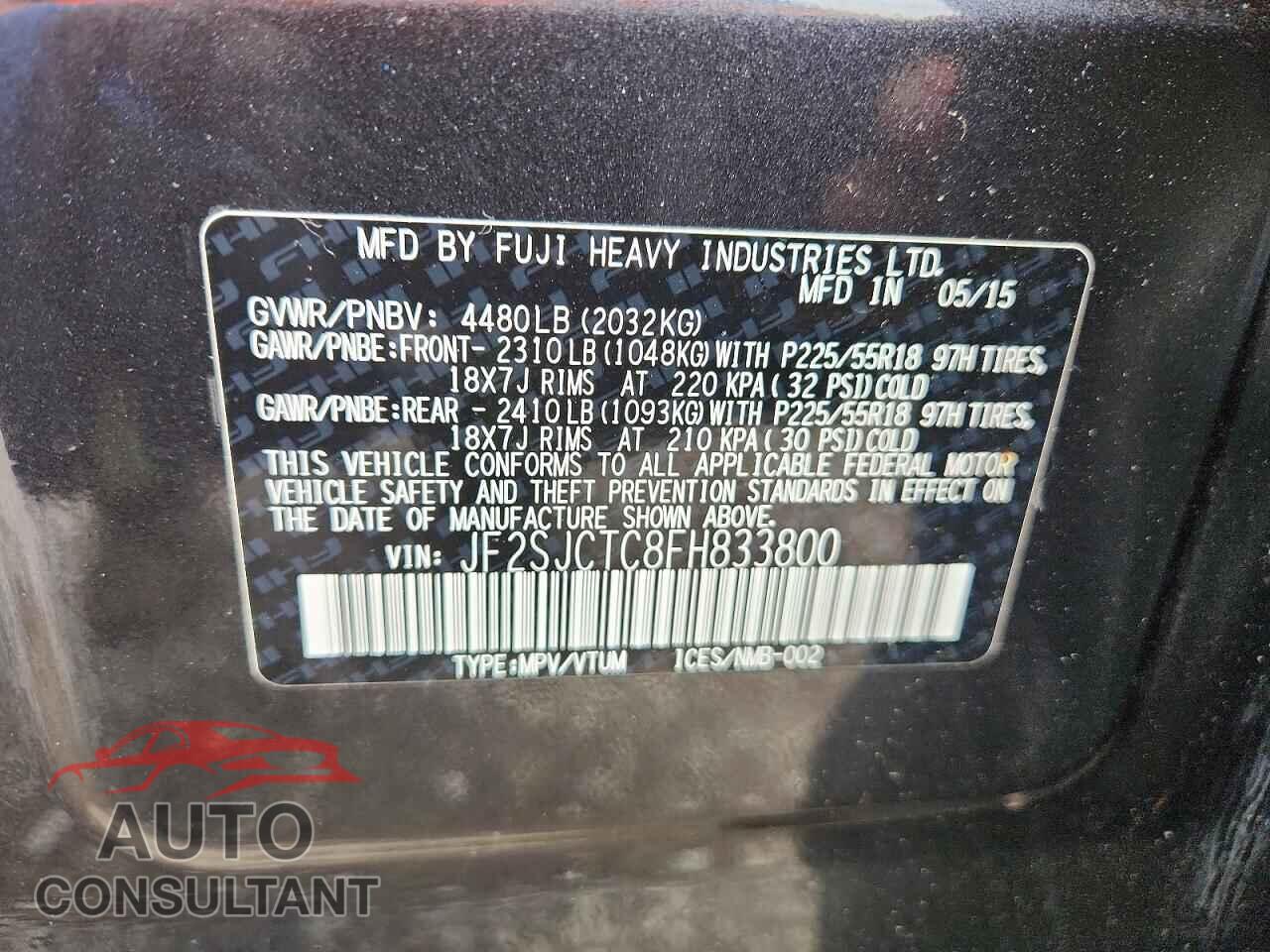 SUBARU FORESTER 2015 - JF2SJCTC8FH833800