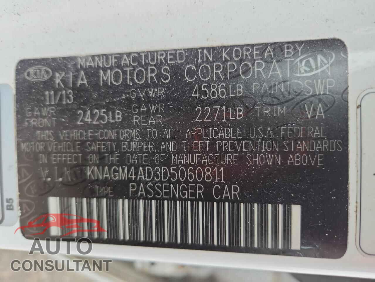 KIA OPTIMA 2013 - KNAGM4AD3D5060811