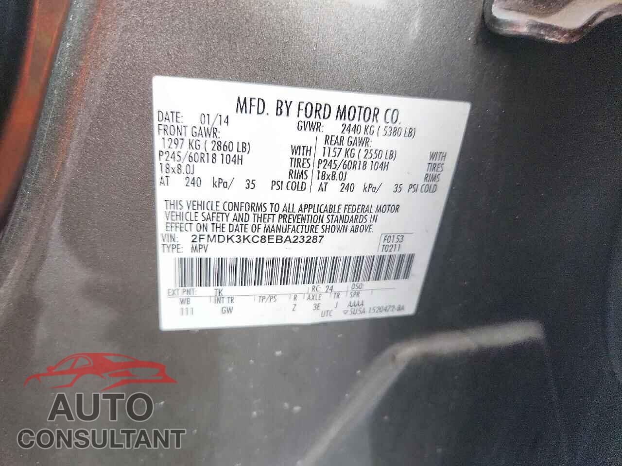 FORD EDGE 2014 - 2FMDK3KC8EBA23287