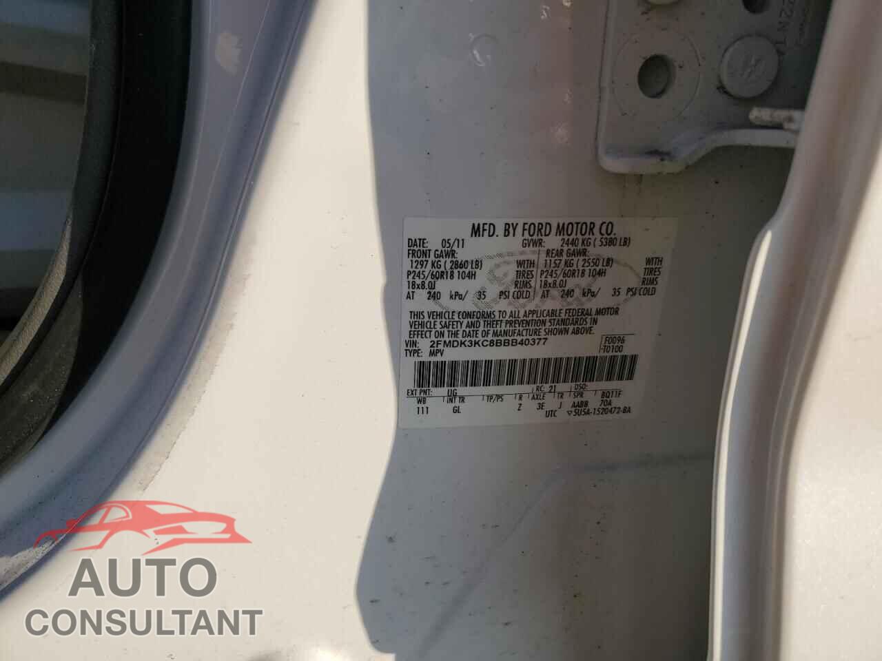 FORD EDGE 2011 - 2FMDK3KC8BBB40377