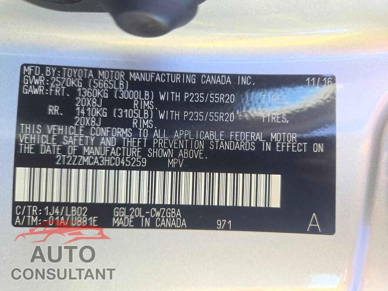 LEXUS RX350 2017 - 2T2ZZMCA3HC045259