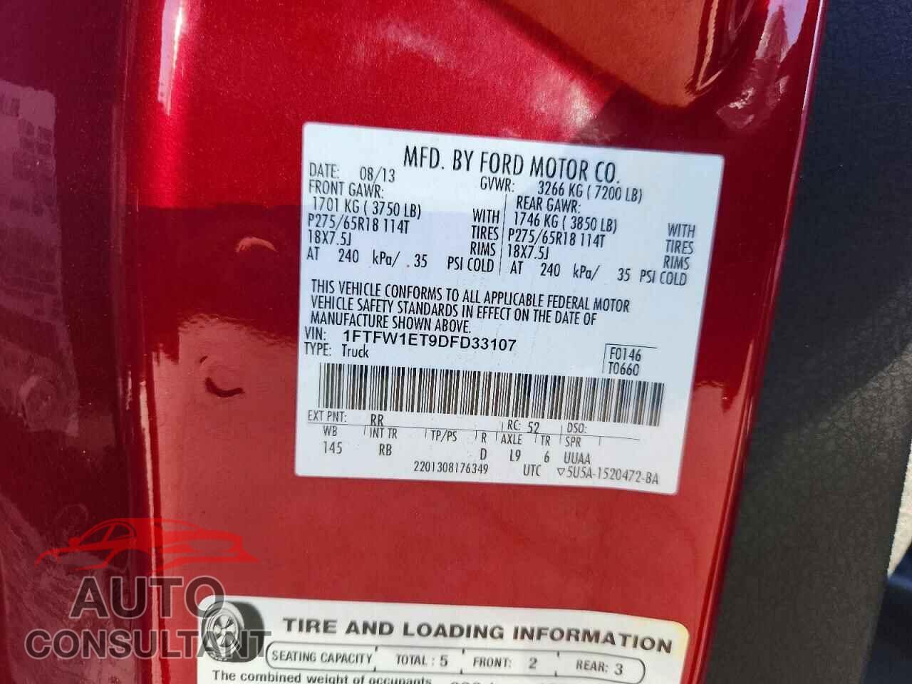 FORD F150 2013 - 1FTFW1ET9DFD33107