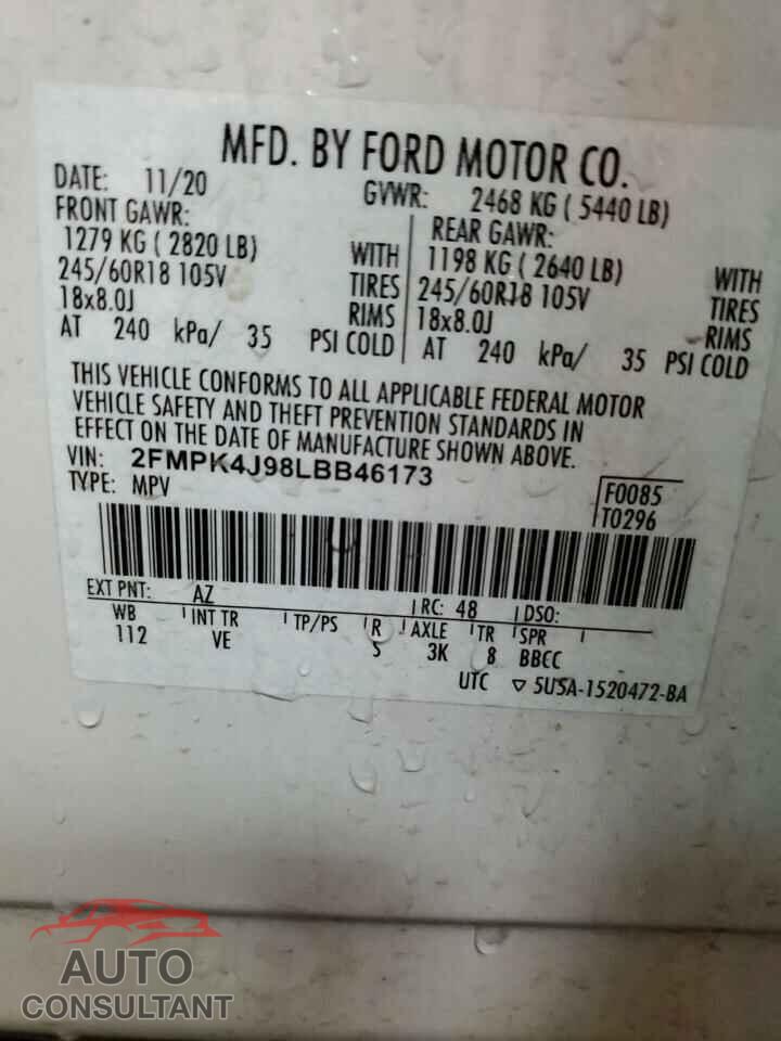 FORD EDGE 2020 - 2FMPK4J98LBB46173