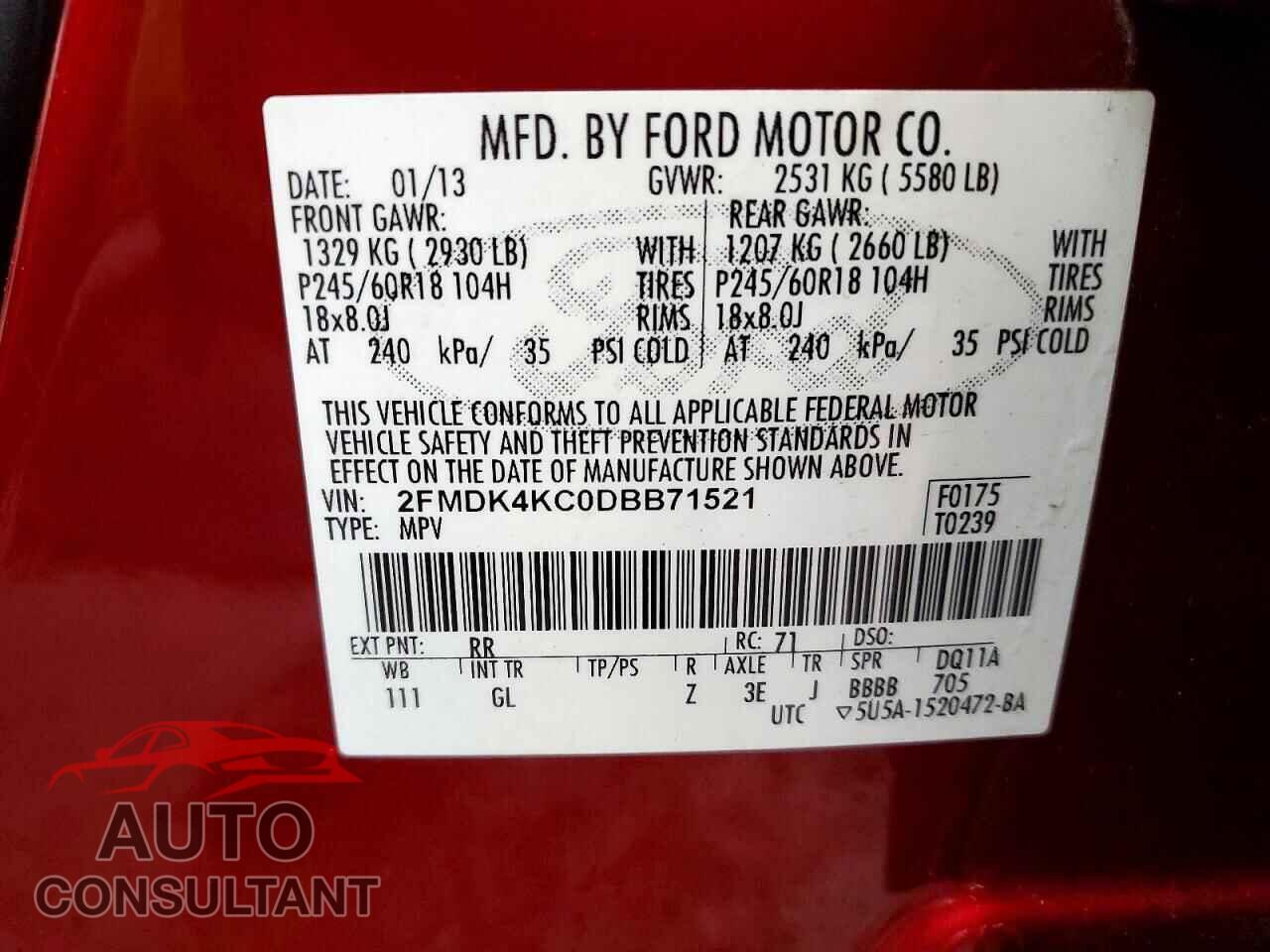 FORD EDGE 2013 - 2FMDK4KC0DBB71521