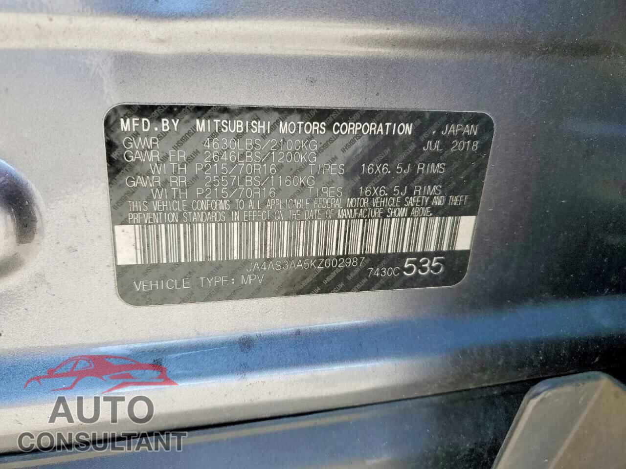 MITSUBISHI ECLIPSE 2019 - JA4AS3AA5KZ002987