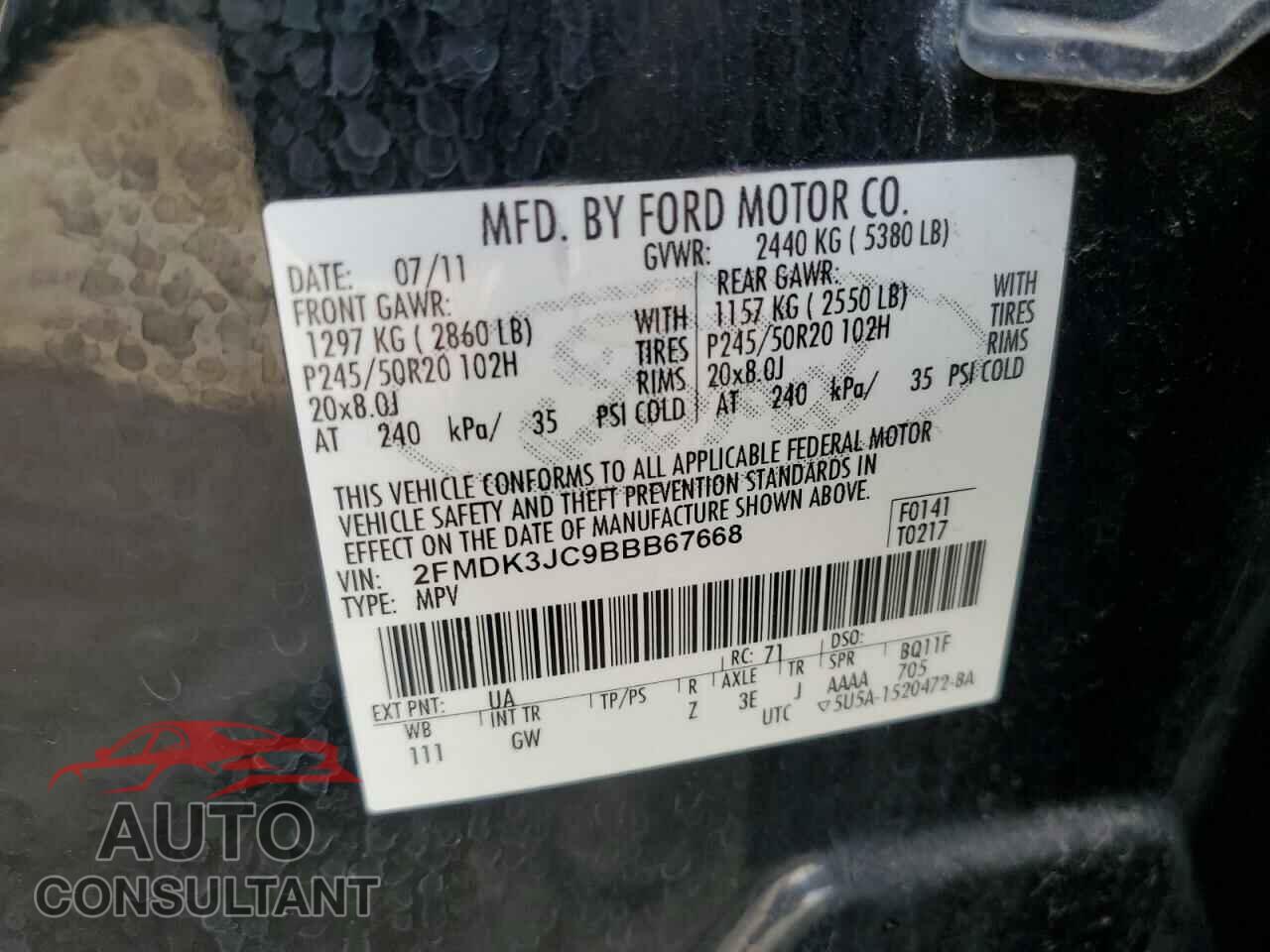 FORD EDGE 2011 - 2FMDK3JC9BBB67668
